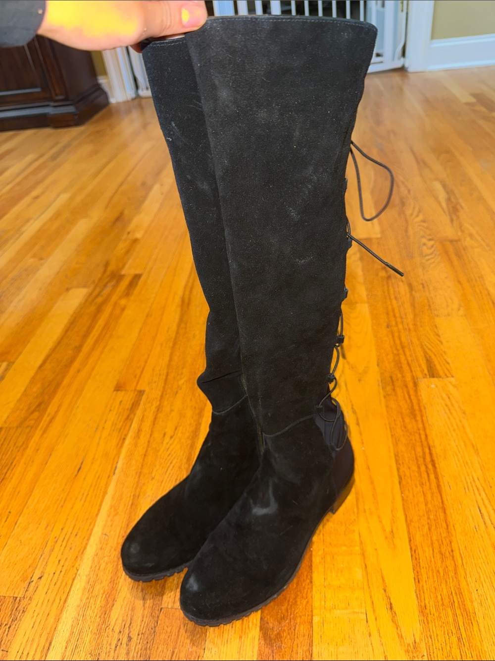 Michael Kors Women's Black Suede Knee-High Lace-Up Boots 10 M - Picture 1 of 7